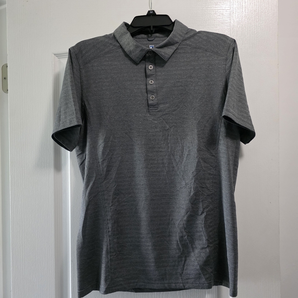 KUHL Airkuhl Short Sleeve Polo‎ Shirt Mens Small Gray Striped UPF Like New